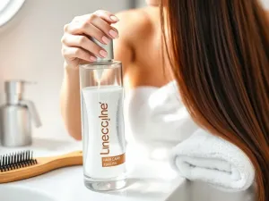 Serum z witaminą C nakładane pipetą na gładką, rozświetloną skórę dłoni, w tle cytrusy i zielone liście.