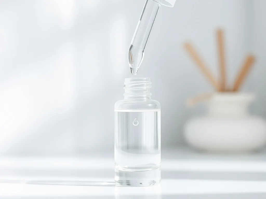 Pipeta z przeźroczystym serum kwasu hialuronowego na białym tle, podkreślająca czystość i nowoczesną pielęgnację skóry.