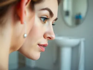 Delikatny peeling enzymatyczny w słoiczku trzymany w dłoniach, na tle jasnej, minimalistycznej łazienki w stylu spa
