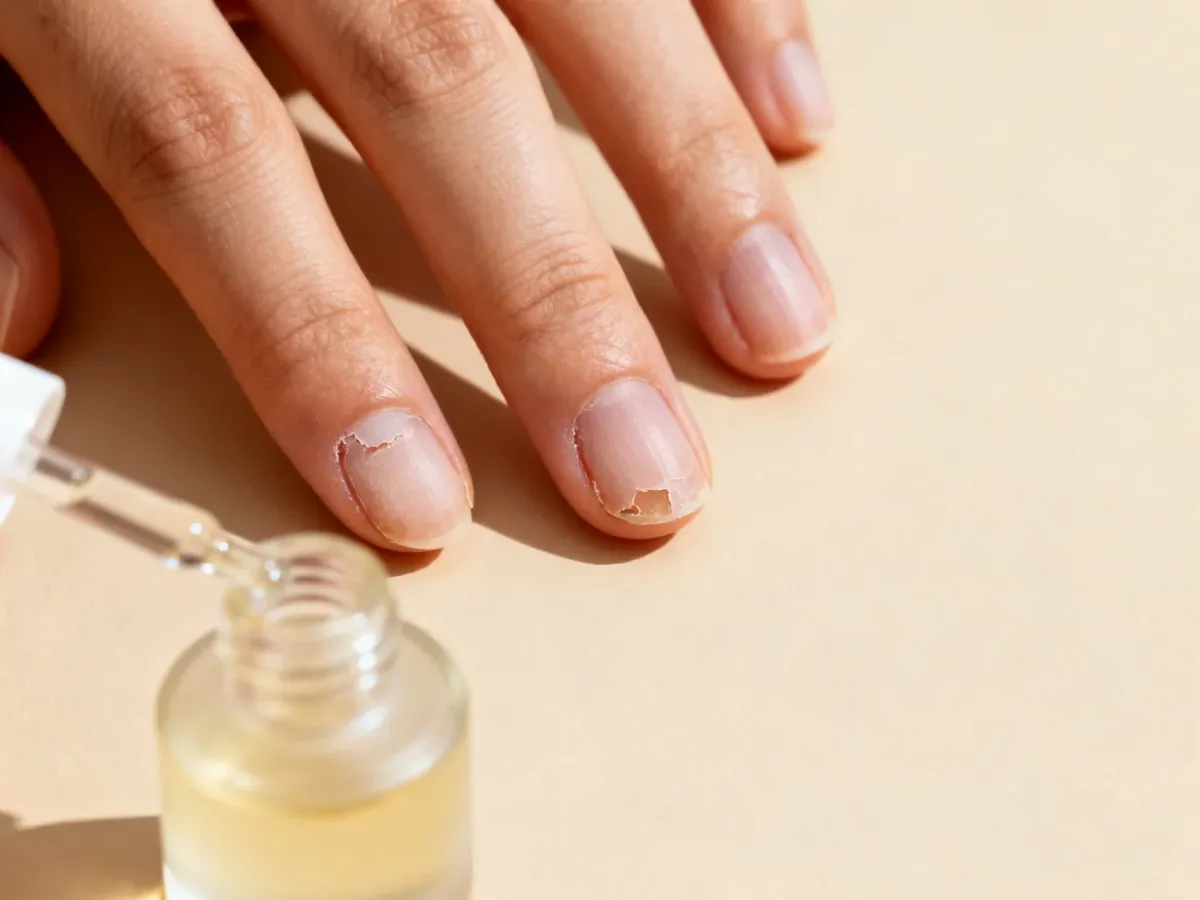 Pielęgnacja osłabionych paznokci serum na jasnym tle