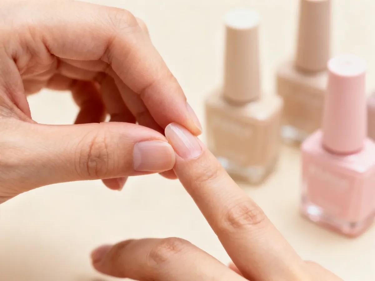 Stylistka oceniająca elastyczność naturalnego paznokcia w salonie manicure