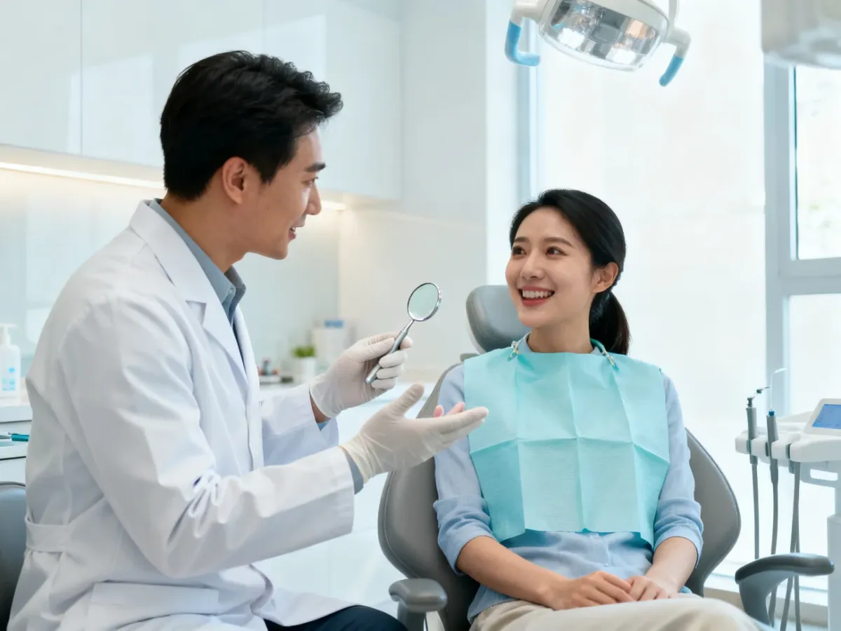 Dentysta omawiający z pacjentem bezpieczne wybielanie zębów