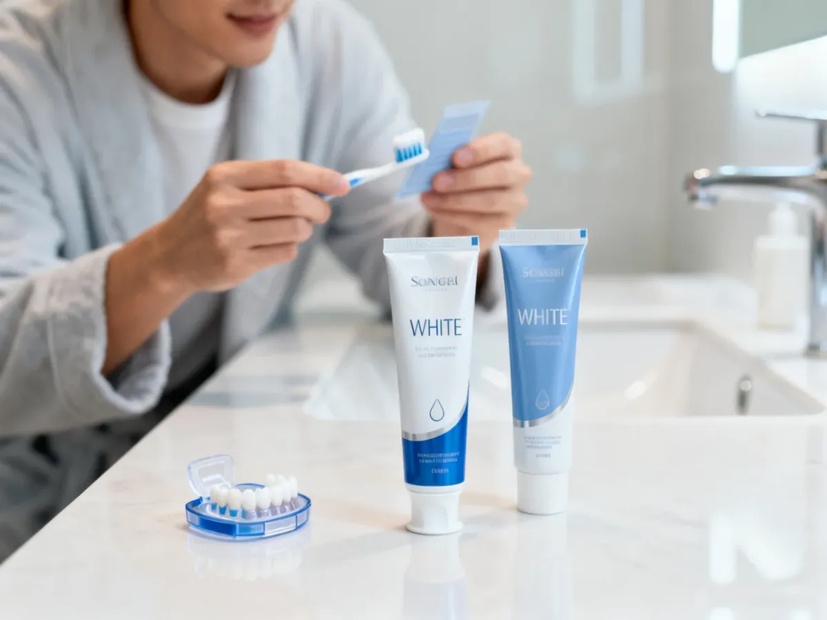 Porównywanie produktów do wybielania zębów w łazience